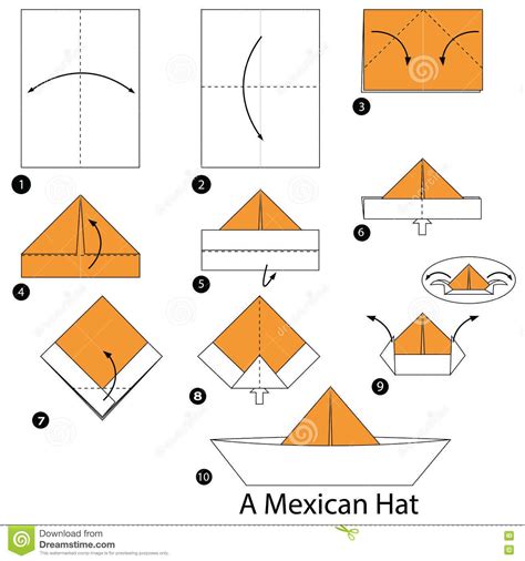 Step By Step Instructions How To Make Origami A Mexican Hat. Stock Vector - Image: 75777299 ...