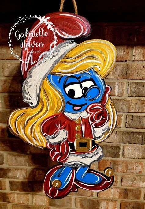 Smurfette Christmas, Smurf Christmas, Smurfs, Smurf Door Hanger Sign ...