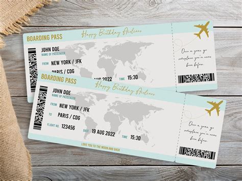 Birthday Ticket Template Editable Boarding Ticket Template Personalized ...