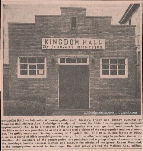 Ambridge Memories: Kingdom Hall of Jehovah's Witnesses, 1948 - 1981