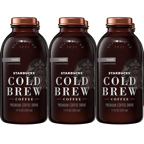 Starbucks + Cold Brew Coffee, Black Unsweetened, 11 oz Glass Bottles, 6 ...