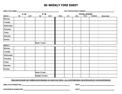 Free Printable Bi Weekly Timesheet Template - Printable Templates