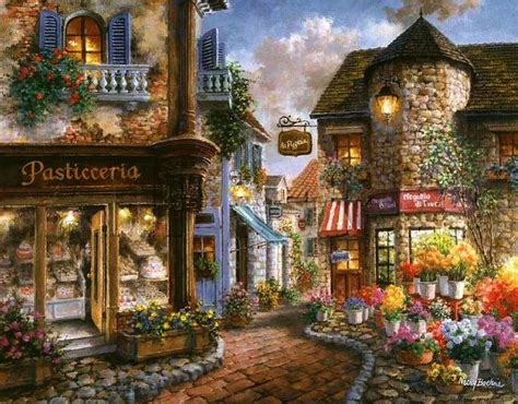 Old Town, buildings, houses, painting, flowers, street, HD wallpaper ...