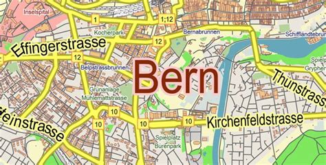 Bern Switzerland Map Vector City Plan Low Detailed (for small print size) Street Map editable ...