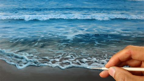 how to paint water - realistic beach wave scene painting tutorial - YouTube