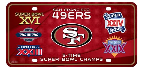 San Francisco 49ers 5X Super Bowl Champions Aluminum License Plate Tag ...