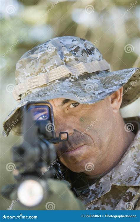 Soldier Aiming with Sniper Rifle Stock Image - Image of aiming, outdoors: 29655863