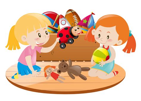 Zwei Mädchen, die mit Spielwaren im Raum spielen - Download Kostenlos Vector, Clipart Graphics ...