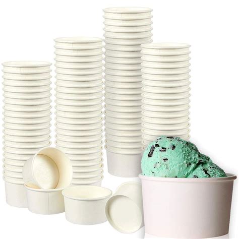 Ice Cream Sundae Cups - 100-Pack Disposable Paper Frozen Yogurt Dessert Bowls 8-Ounce, White ...