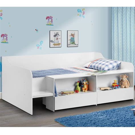 Kids Low Sleeper Bed, Happy Beds Stella Blue Wood Modern Storage Drawer ...