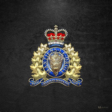 Royal Canadian Mounted Police - Rcmp Badge On Black Leather Digital Art ...