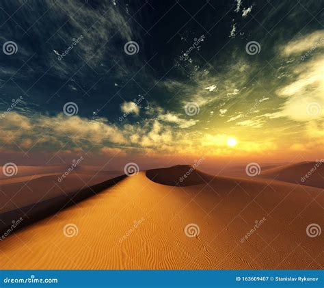 Oasis at Sunset in a Sandy Desert Stock Illustration - Illustration of ...