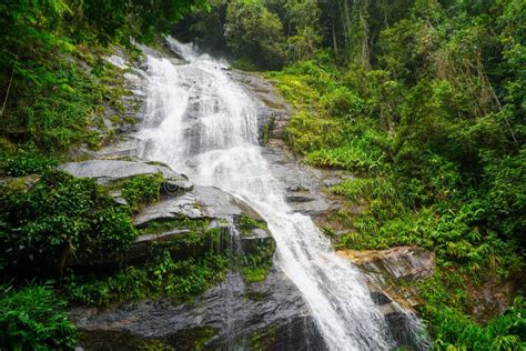 Beautiful Waterfall Near the Rock in Rio De Janeiro`s Tijuca Forrest in Brazil Stock Photo ...