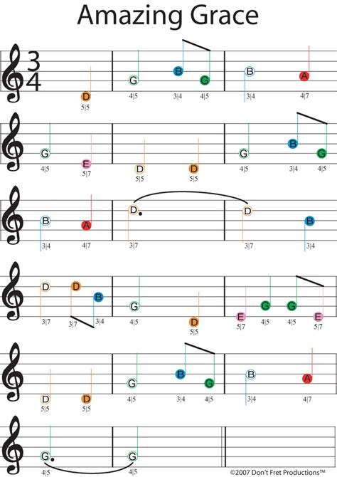 easy guitar sheet music for amazing grace featuring don't fret producitons color coded guitar ...