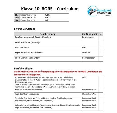 BORS-Curriculum Klasse 8-10 - Hansjakob-Realschule