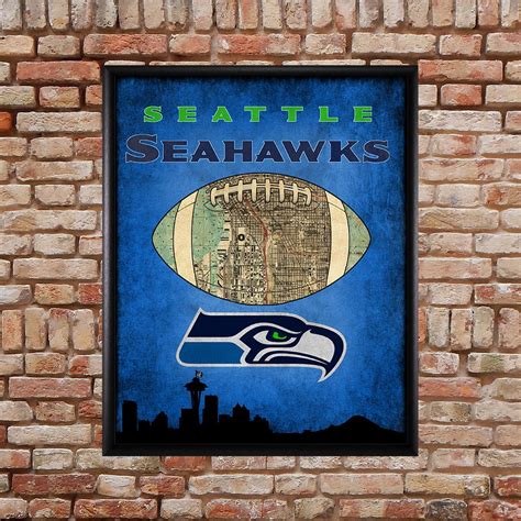 Seattle Seahawks Poster Football Decor Seattle Map Man