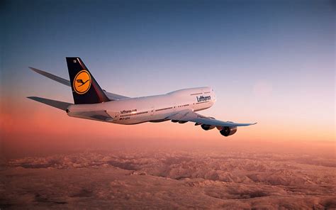 HD wallpaper: Boeing 747-8 aircraft takeoff, dawn, Lufthansa ...