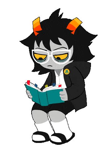 a cartoon character reading a book with horns on her head and eyes ...