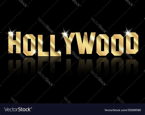 Hollywood golden logo gold letters sign Royalty Free Vector