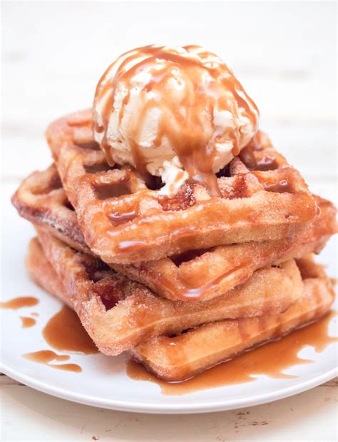 Churro Waffles with Ice Cream, Caramel (Gluten Free)