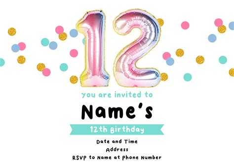 12th Birthday Party Invitations Templates