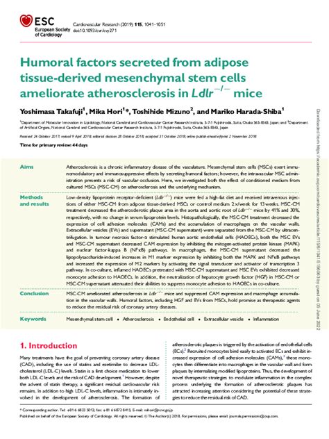 (PDF) Humoral factors secreted from adipose tissue-derived mesenchymal stem cells ameliorate ...