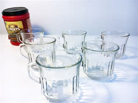 Corning Clear Glass Mugs Set with Ribbed Sides - Vintage Set of 6 Glass ...