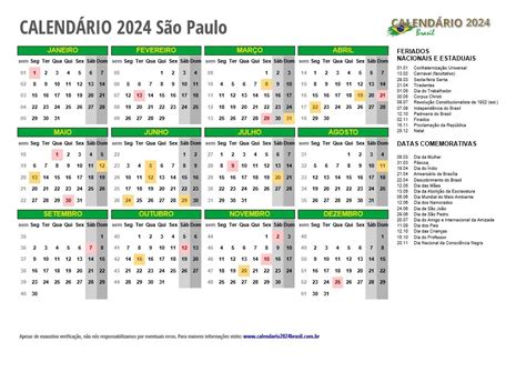 Calendário de Feriados Nacionais 2024