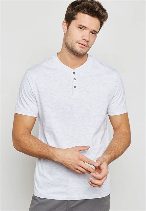 Buy Burton grey Grandad Collar 3 Button T-Shirt for Men in MENA, Worldwide