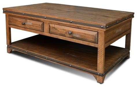 Rustic Distressed Wood Coffee Table With 2 Drawers - Industrial ...