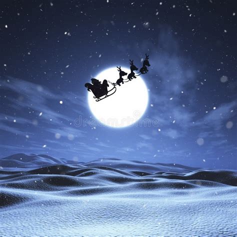 3D Santa and Sleigh Flying through a Night Sky Stock Illustration - Illustration of landscape ...