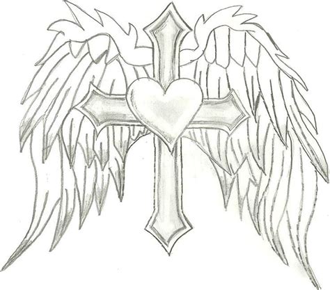 Heart with Wings and Cross Drawings | Cross drawing, Heart drawing, Wings drawing