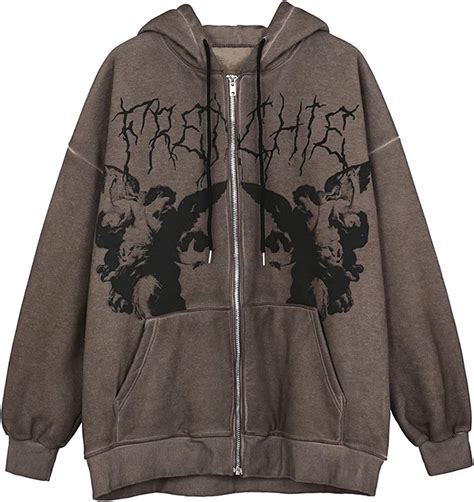 Women's Y2K Clothing Hoodie Jackets Zip Up Goth Angel Graphic Grunge Coat Lightweight Fall ...