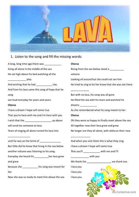 Pixar's Lava worksheet song and nurs…: English ESL worksheets pdf & doc