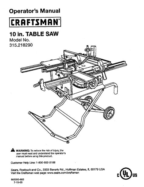 Craftsman Table Saw 315 21829 Owners Manual