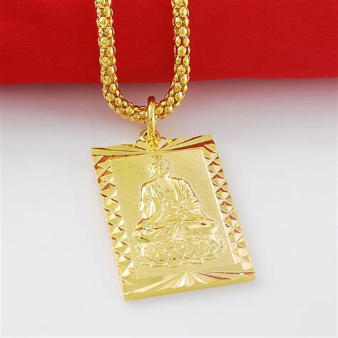 New Trendy and Vintage 70CM Long 24K Gold Buddha Rectangle Pendant Necklace For Men/Women's Best ...