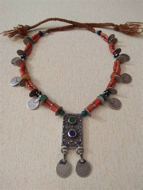 Antique Berber Necklace From Morocco With Berber Pendants, Old Coral Beads and Stones, Berber ...