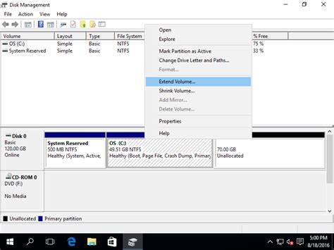 Extend partition in Windows Server 2016 without losing data