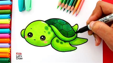 Aprende a dibujar una TORTUGA MARINA Bebé Kawaii | How to draw a Cute Baby Sea Turtle Te ...