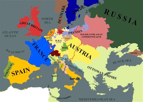 Europe 1740 on the eve of War of Austrian Succession | Europe map, Europe, United nations ...