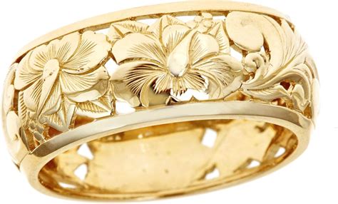 Amazon.com: Hawaiian Heirloom Jewelry 14k Yellow Gold Cut Out Hibiscus Dome 8mm Ring (13): Jewelry