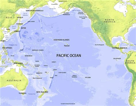 3 Free Printable World Map with Pacific Ocean Map in PDF | World Map With Countries