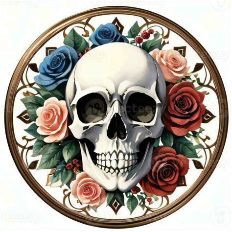 Watercolor Skull and Roses Clipart 30005725 Stock Photo at Vecteezy