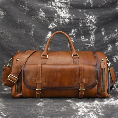 Vintage Genuine Leather Men's Travel Bag Luggage & Travel Bag Men Carry On Leather Duffel Bag ...