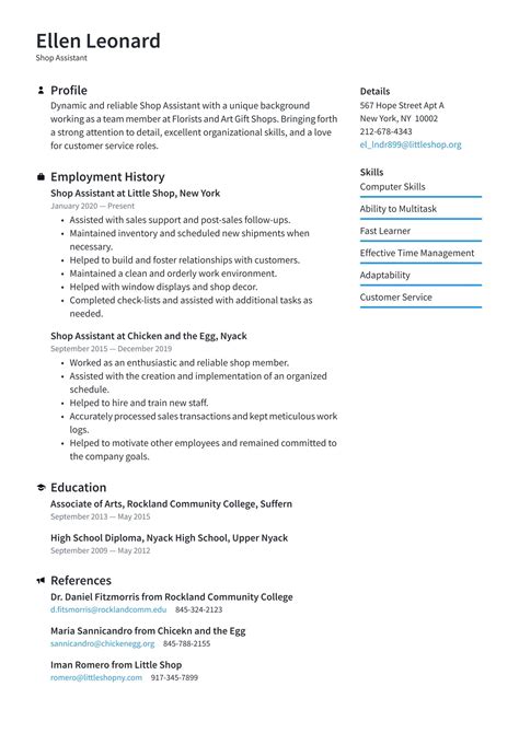 Shop Assistant Resume Examples & Templates (2024) · Resume.io