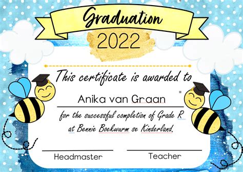 Bee Graduation certificate 2022 - Editable - Juffrou 911