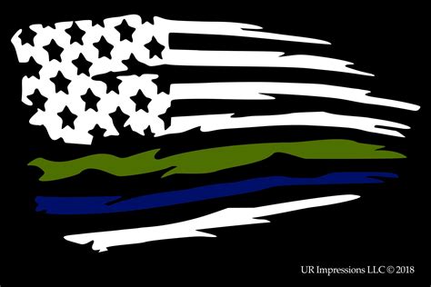 Thin Green and Royal Blue Line - Tattered American Flag Decal - UR Impressions LLC.