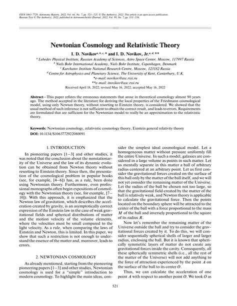 (PDF) Newtonian Cosmology and Relativistic Theory