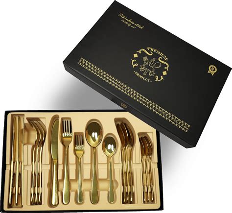 SHEUMNT Gold Silverware Set for 4 with Fancy Gift Box, Premium ...