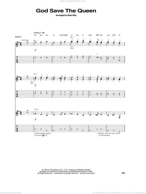 Queen - God Save The Queen sheet music for guitar (tablature)